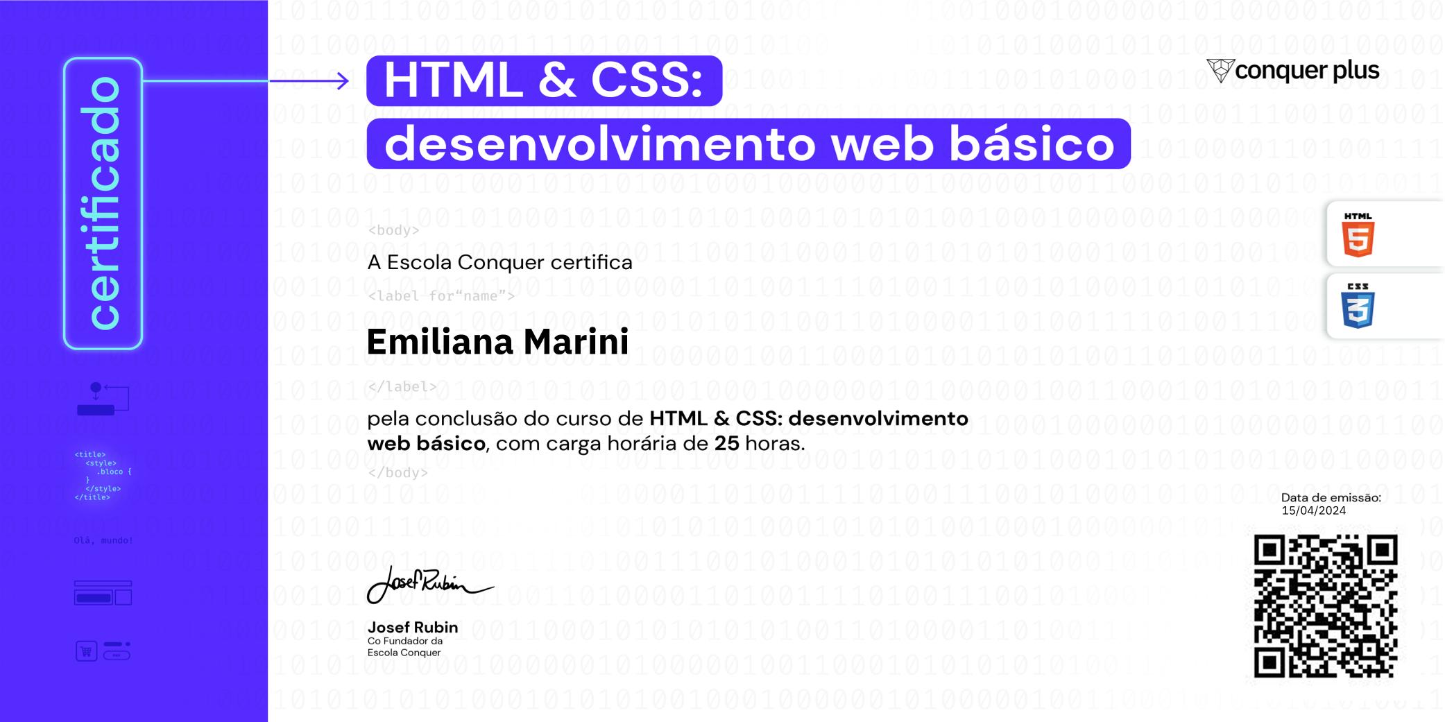 Certificado de HTML e CSS: desenvolvimento web básico