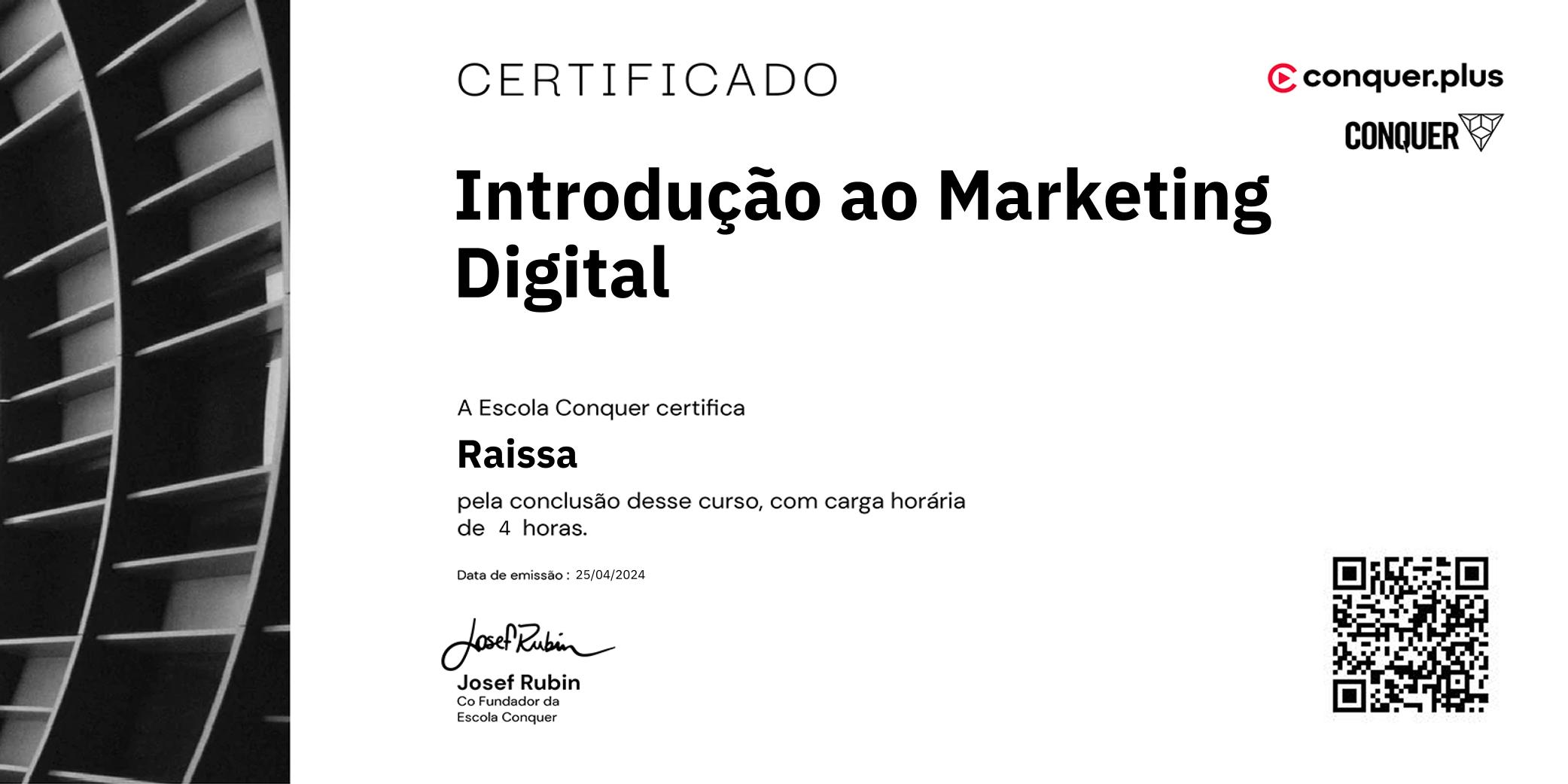 Certificado de Introdução ao Marketing Digital