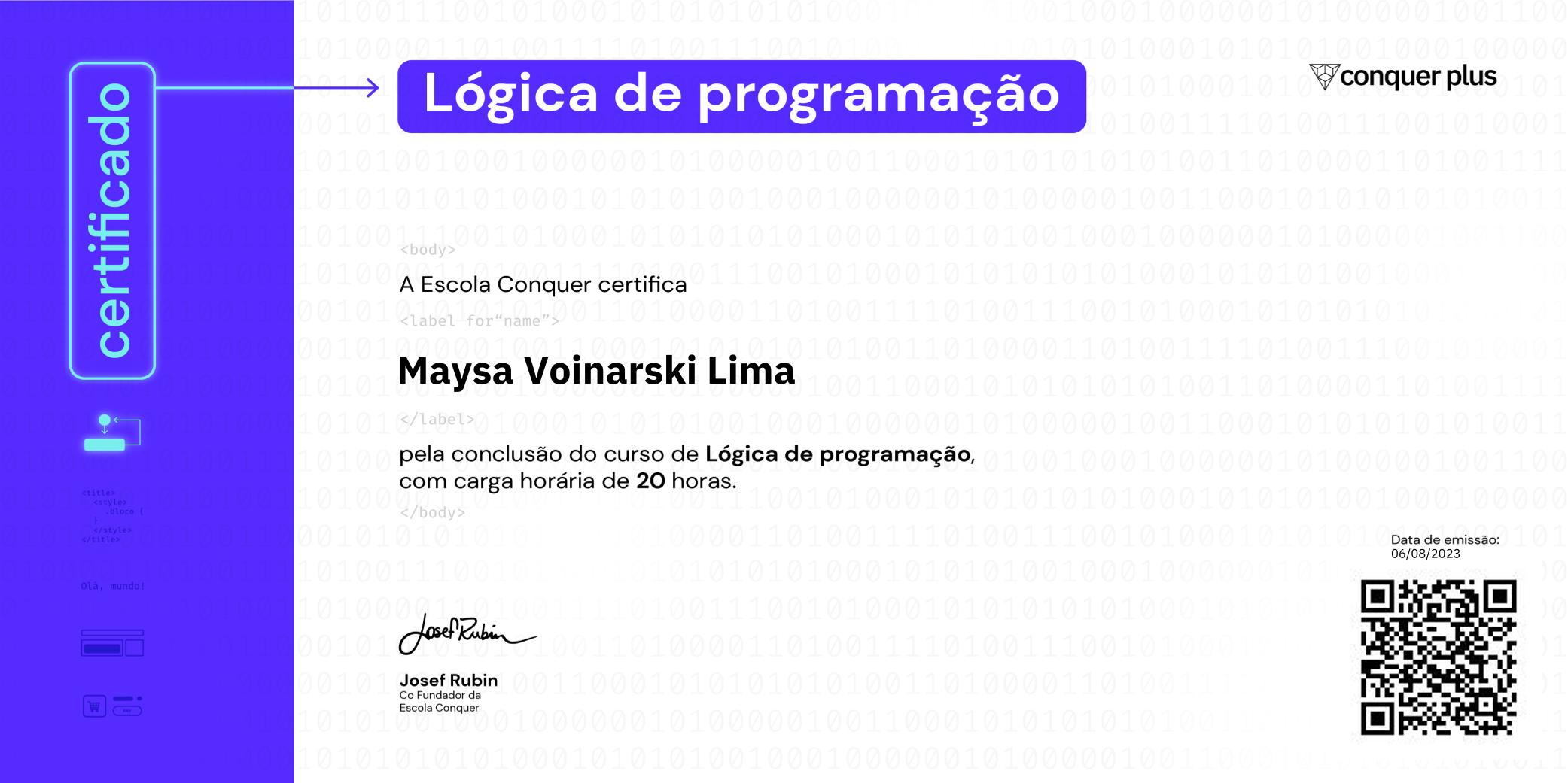 Certificado de Lógica de Programação
