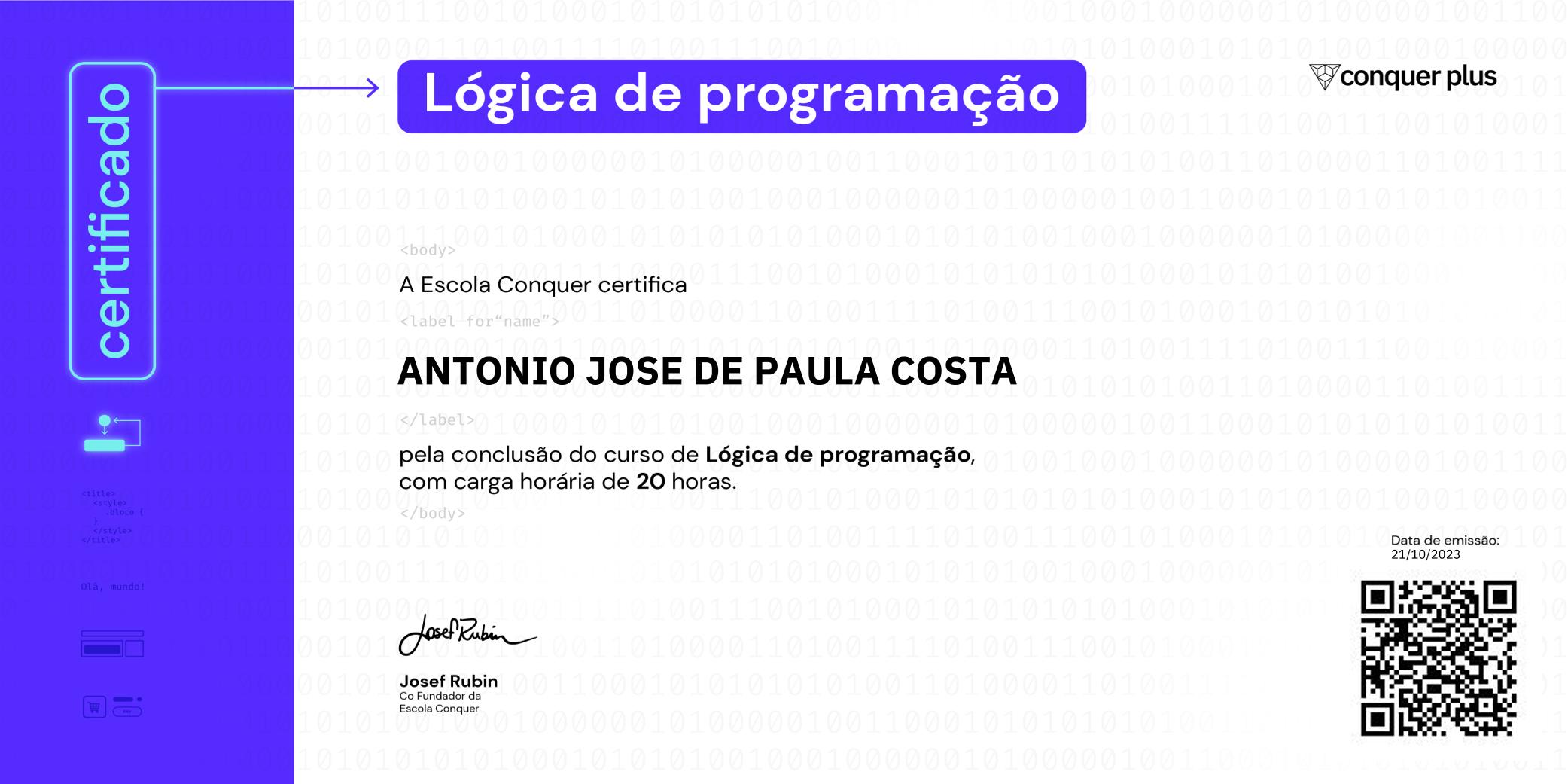 Certificado de Lógica de Programação