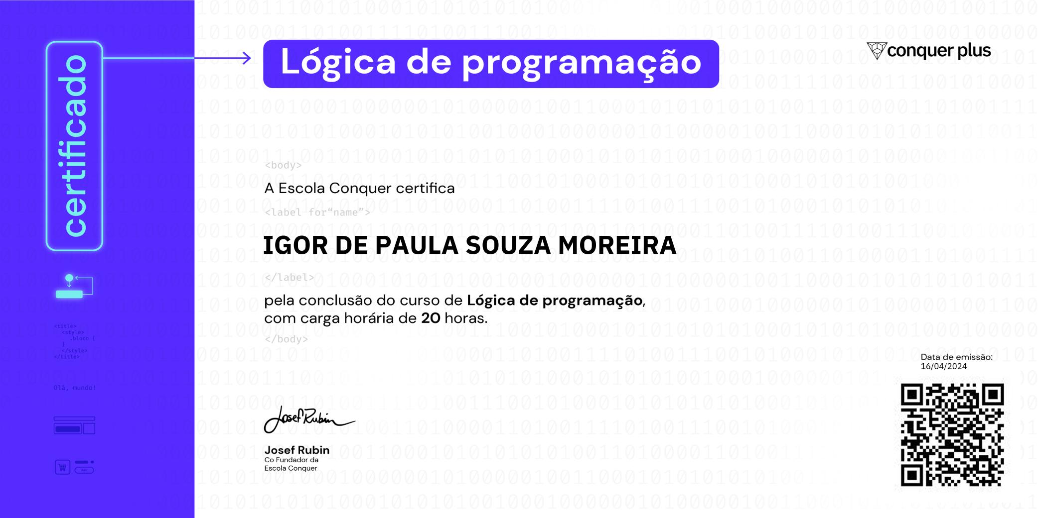 Certificado de Lógica de Programação