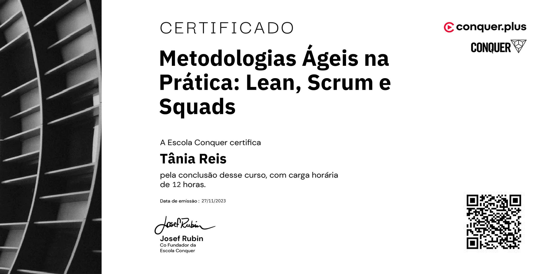 Certificado de Metodologias Ágeis na Prática: Lean, Scrum e Squads