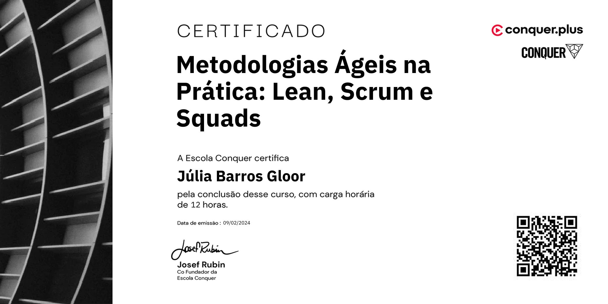 Certificado de Metodologias Ágeis na Prática: Lean, Scrum e Squads