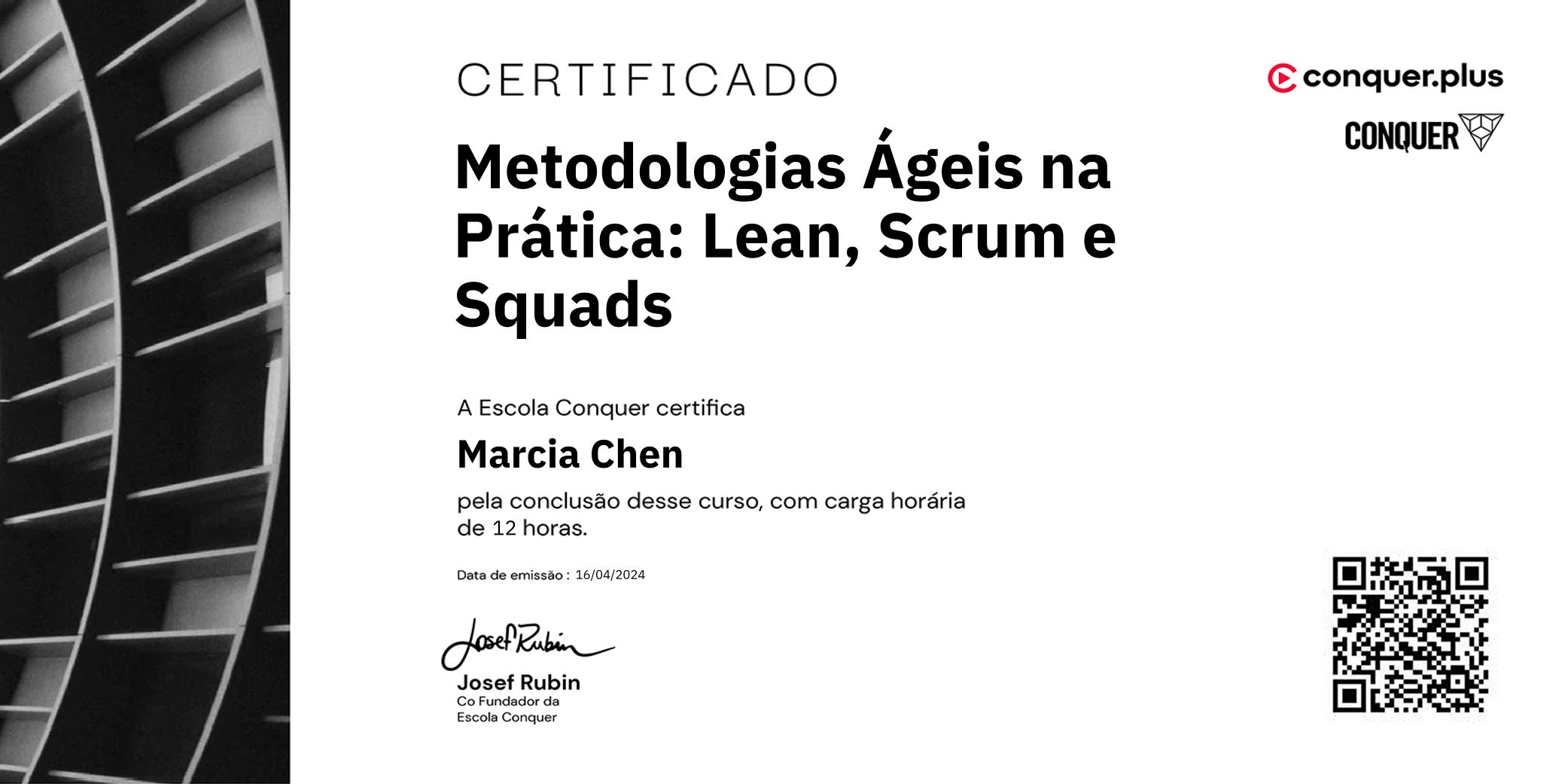 Certificado de Metodologias Ágeis na Prática: Lean, Scrum e Squads