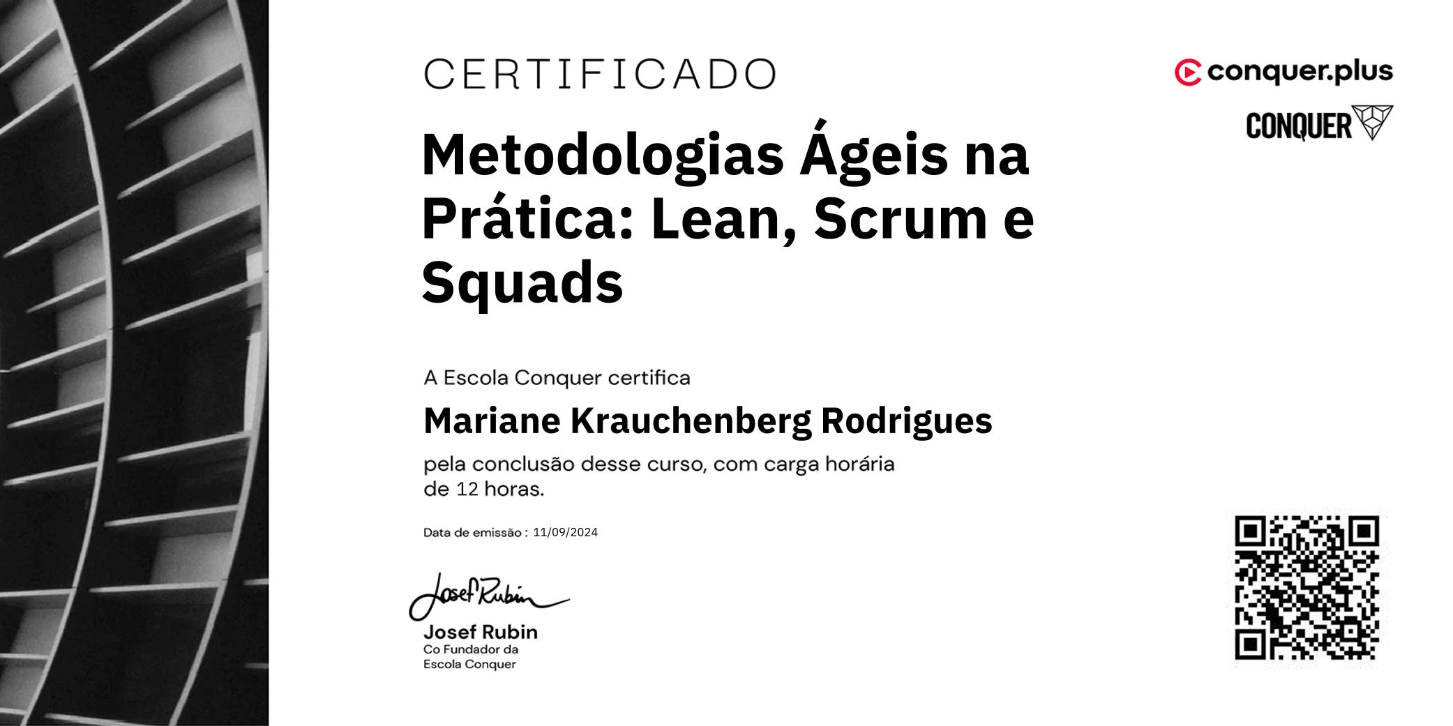 Certificado de Metodologias Ágeis na Prática: Lean, Scrum e Squads