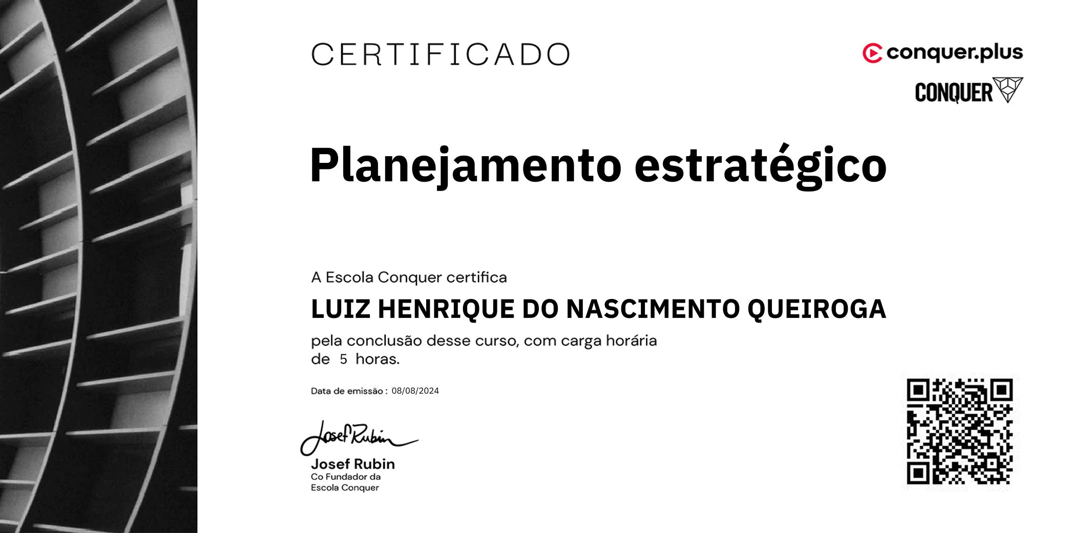 Certificado de Planejamento estratégico