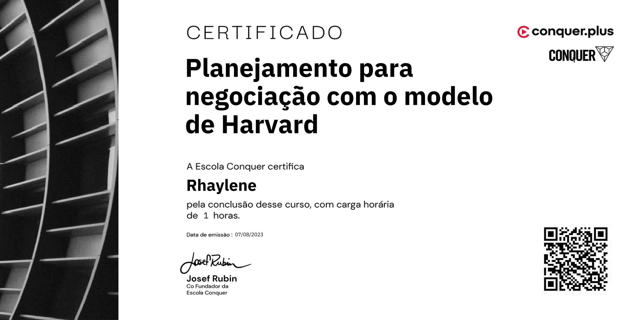 Certificado de Planejamento para negociação com o modelo de Harvard