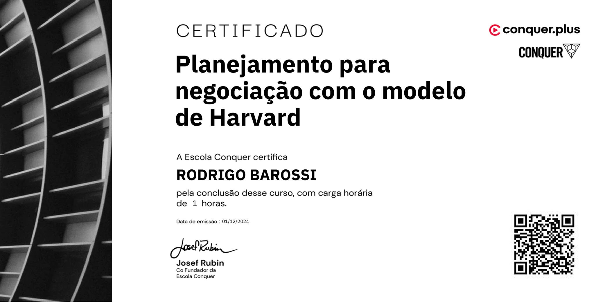 Certificado de Planejamento para negociação com o modelo de Harvard