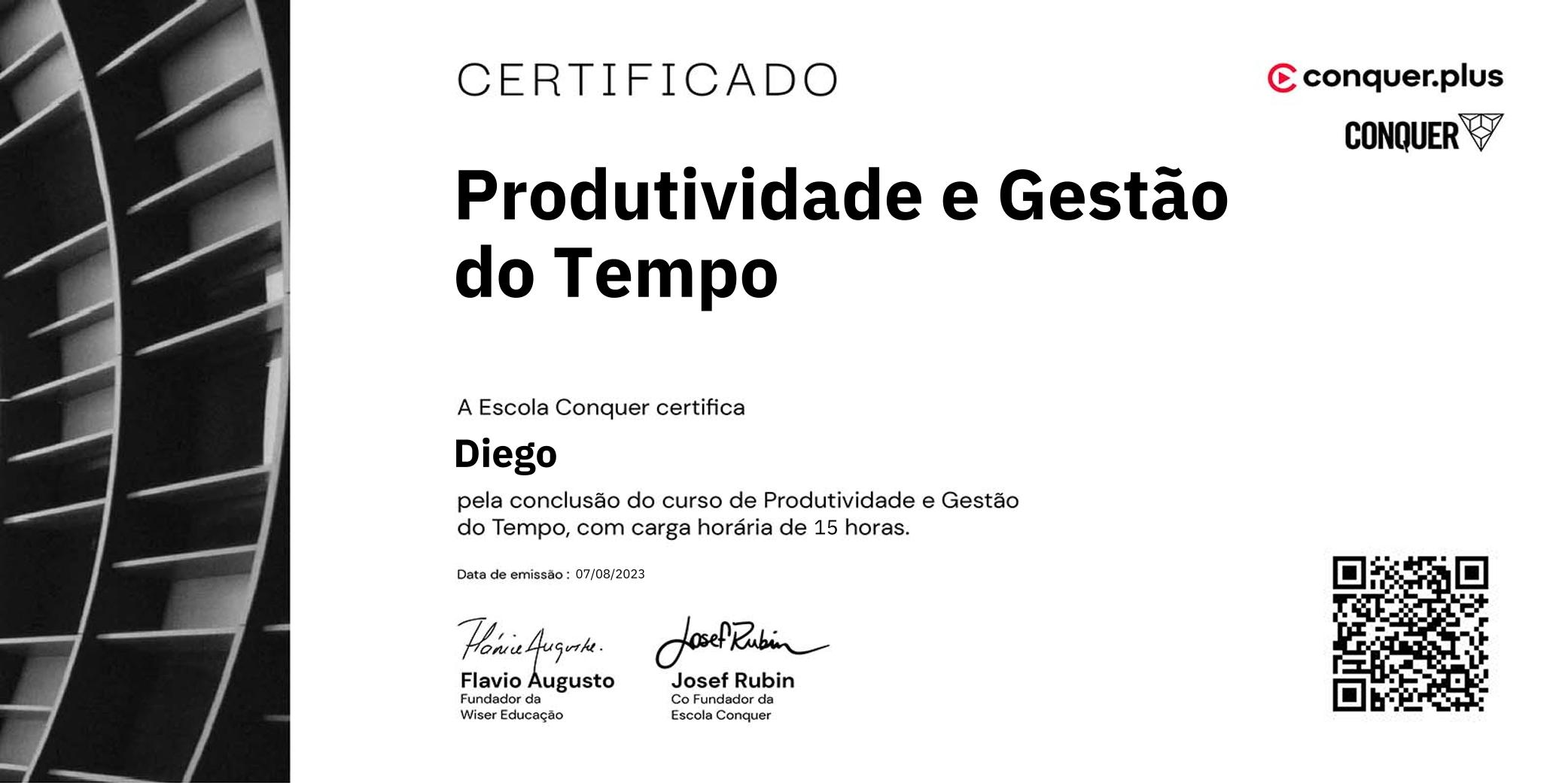 Certificado de Produtividade e Gestão do Tempo