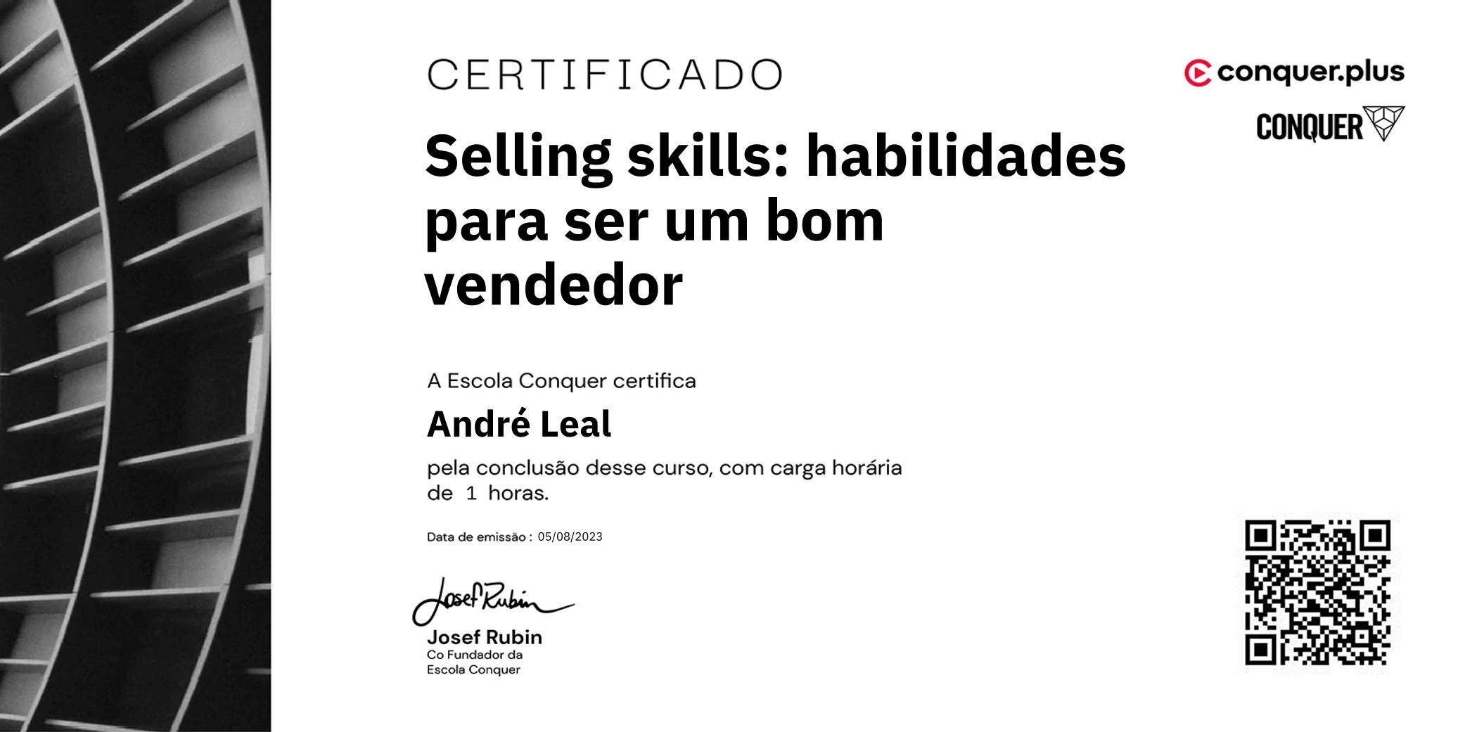 Certificado de Selling skills: habilidades para ser um bom vendedor