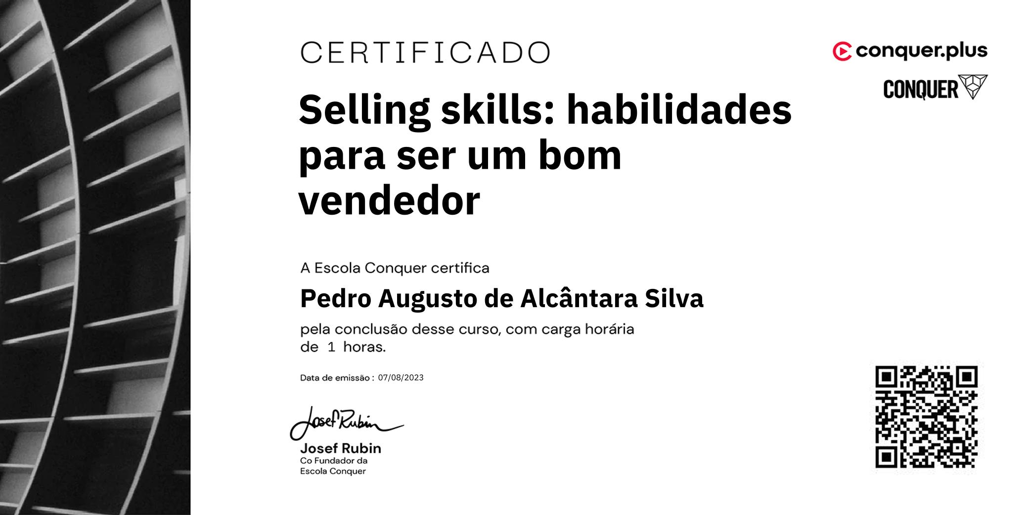 Certificado de Selling skills: habilidades para ser um bom vendedor
