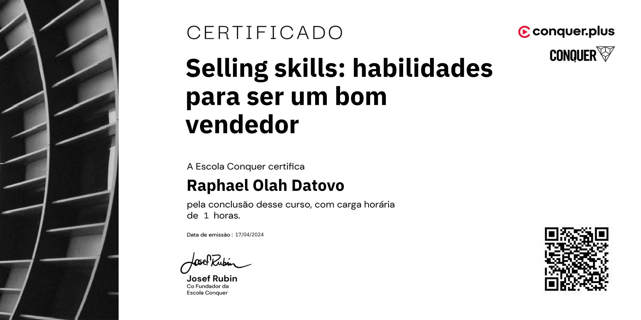 Certificado de Selling skills: habilidades para ser um bom vendedor