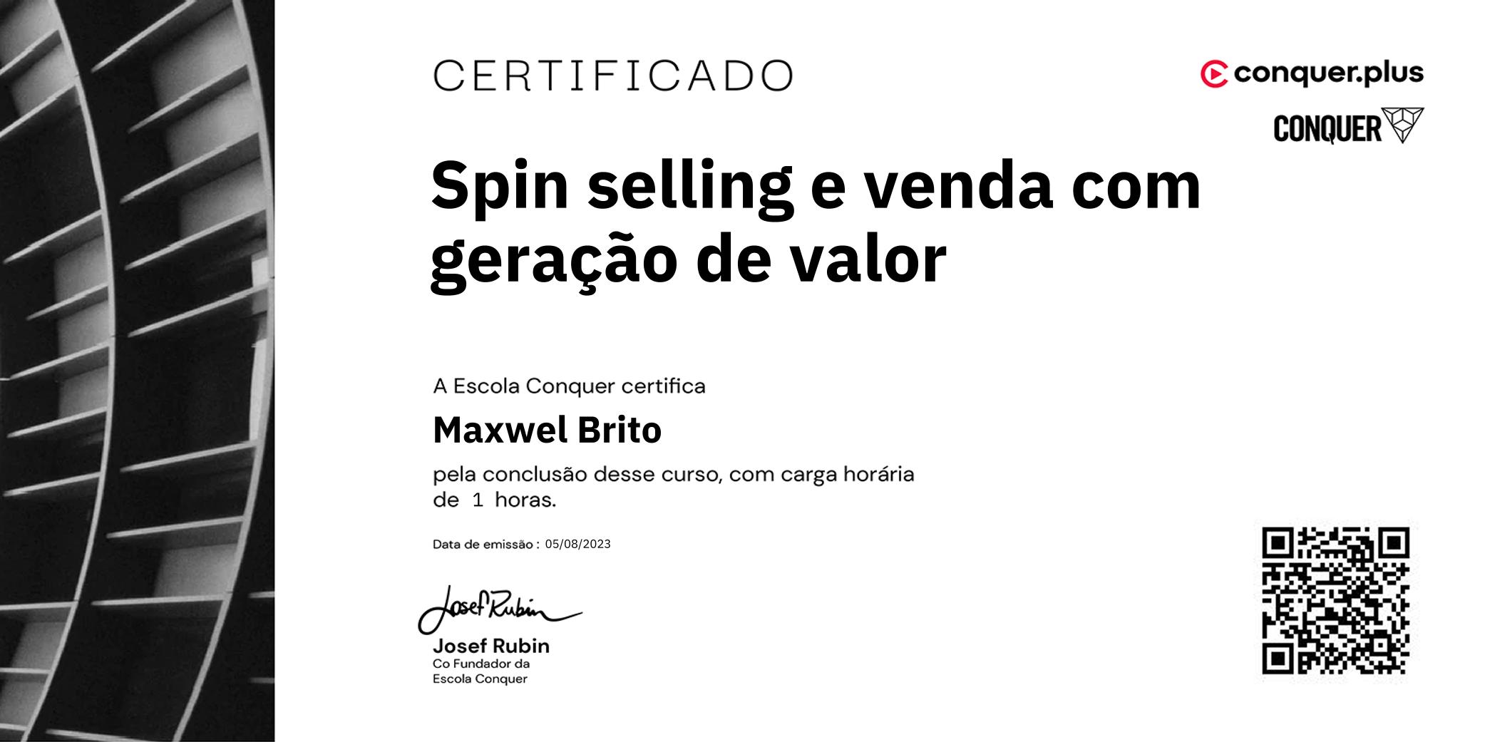 Certificado de Spin selling e venda com geração de valor