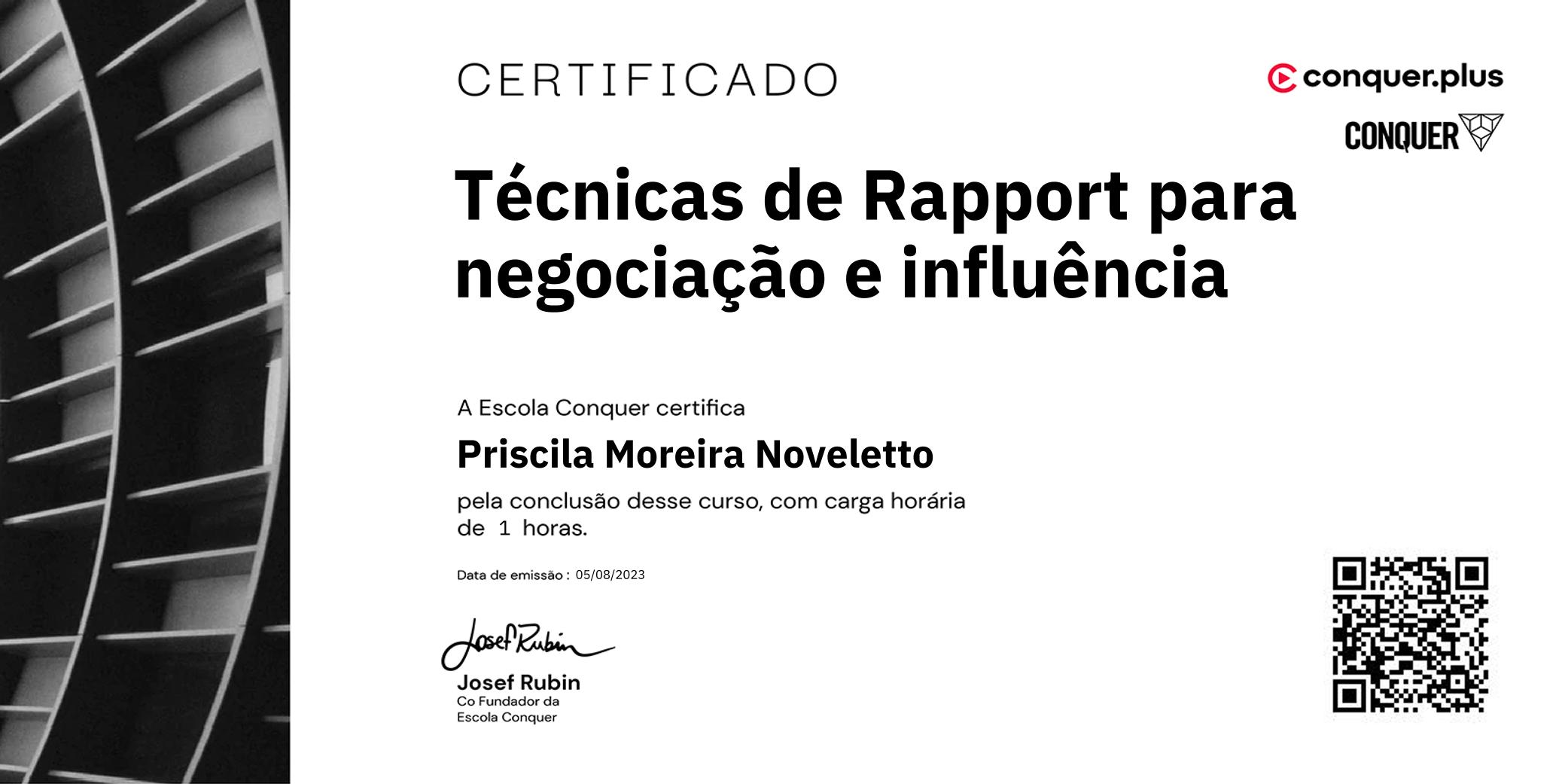 Certificado de Técnicas de Rapport para negociação e influência