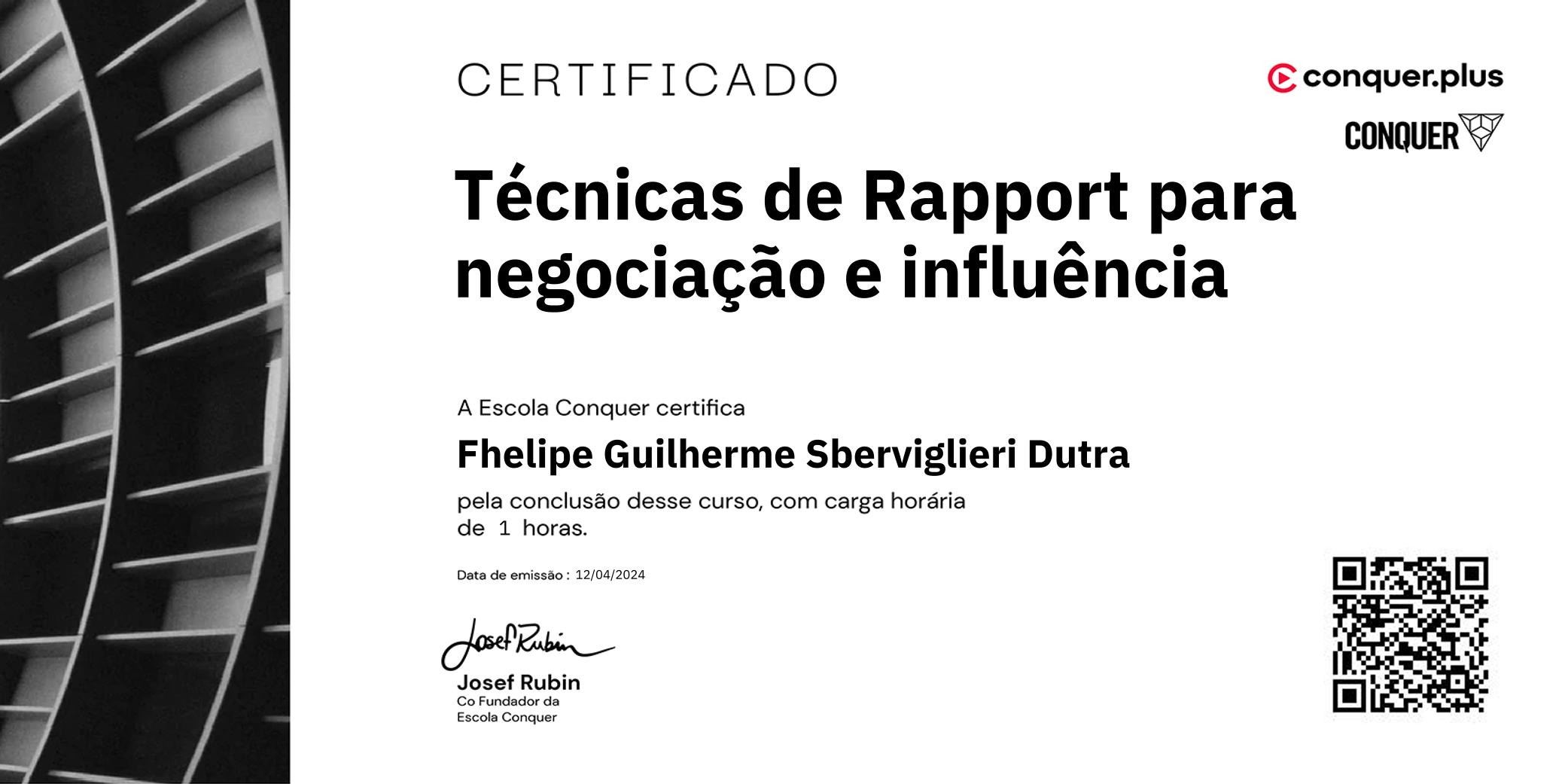 Certificado de Técnicas de Rapport para negociação e influência