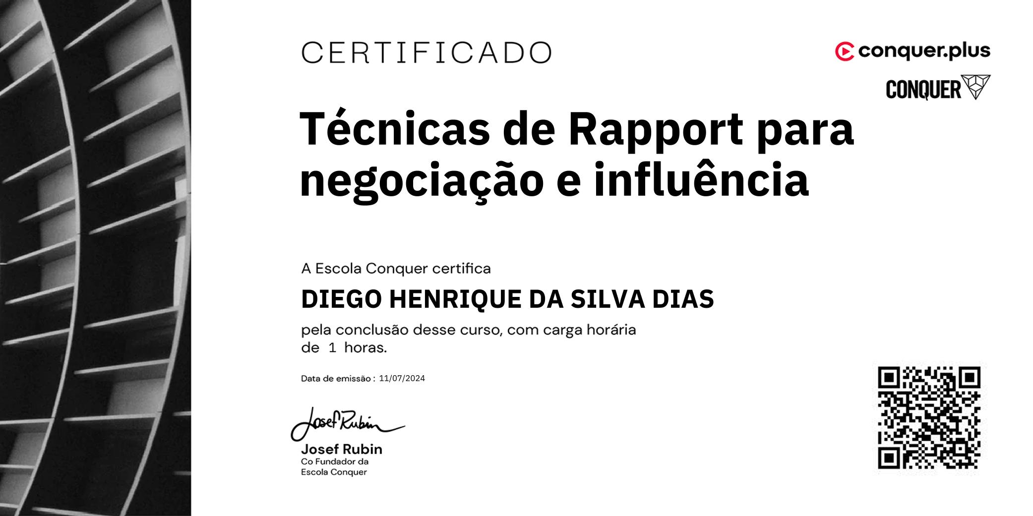 Certificado de Técnicas de Rapport para negociação e influência