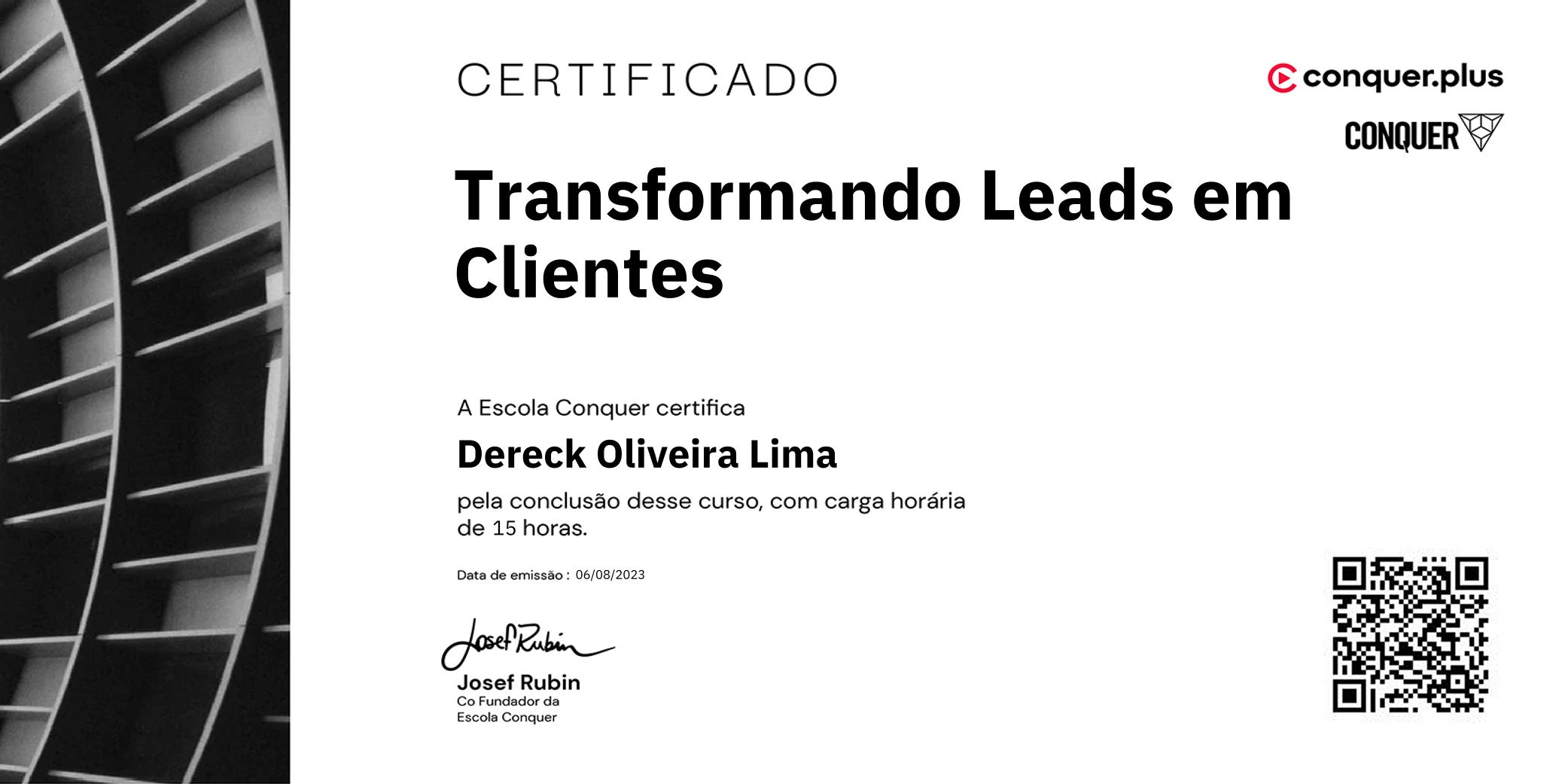 Certificado de Transformando Leads em Clientes